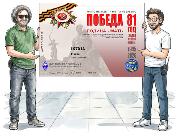 IK7XJA mostra il diploma del Pobeda Award Patria appena conseguito