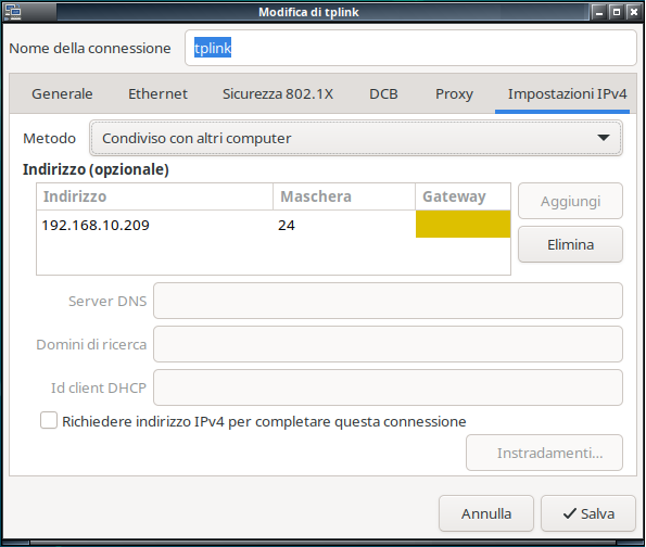 Impostazioni LAN sul PC Portatile