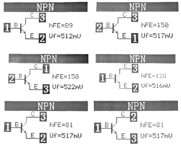 Le misurazioni di sei degli otto transistor 2N3055