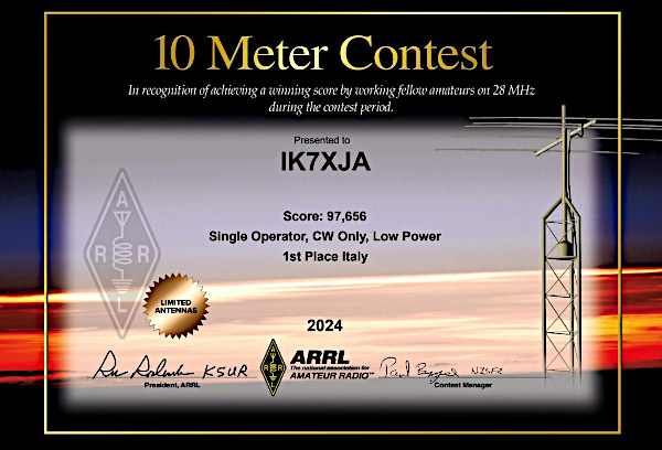 Un bel primo posto a livello nazionale: CW, Low Power e singolo operatore