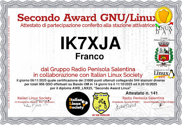 Attestato attivatore di IK7XJA