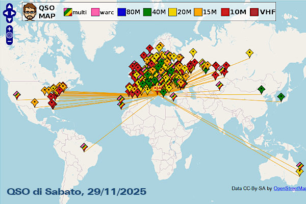 Mappa QSO di IK7XJA del 29/11/2025 al CQWW CW