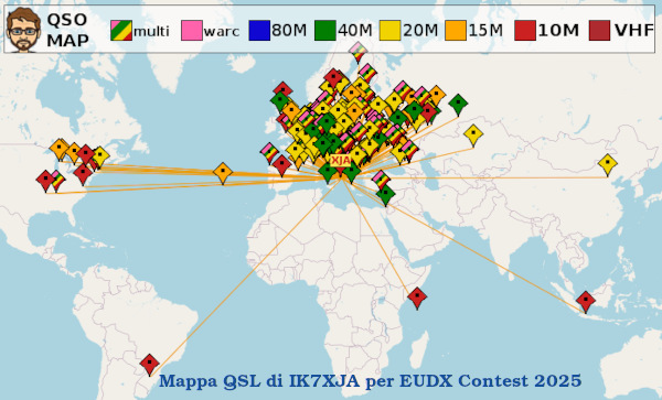 La mappa dei miei QSO del sabato pomeriggio per EUDX Contest La mappa dei miei QSO del sabato pomeriggio per EUDX Contest