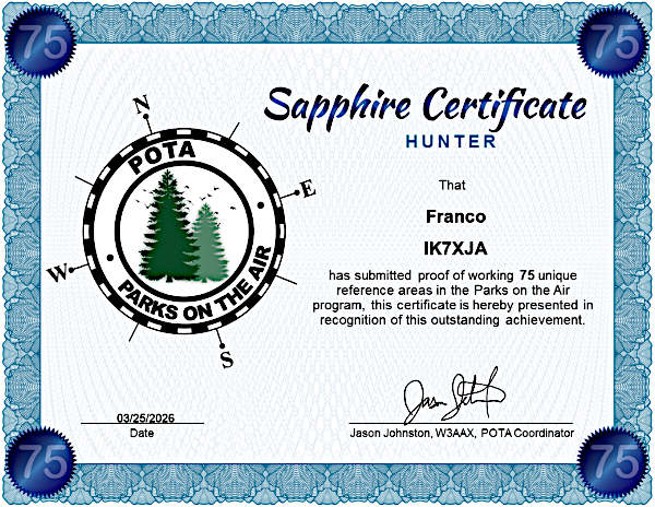 Il mio diploma POTA per 75 QSO fatti