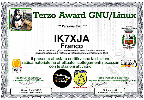 Attestato versione SWL: RPS DX TEAM tra i pochi a dare un diploma per il radioascolto!