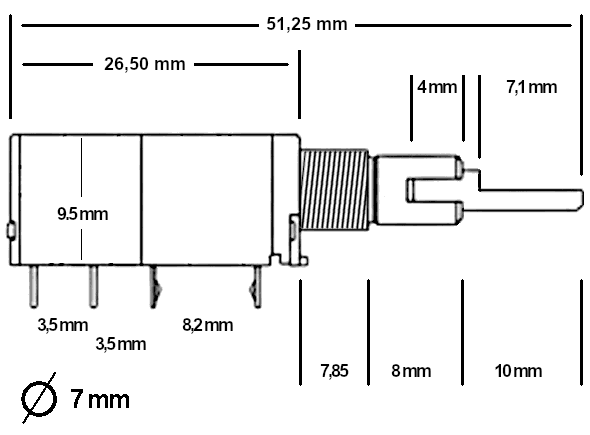 TR-751 e TR-851: le dimensioni del potenziometro del volume