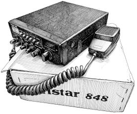 Un disegno della radio Cybernet Tristar 848 sulla sua scatola