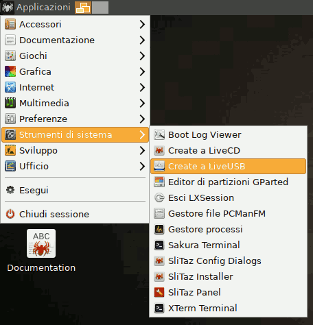 Il menu delle applicazioni di Slitaz Il menu delle applicazioni di Slitaz