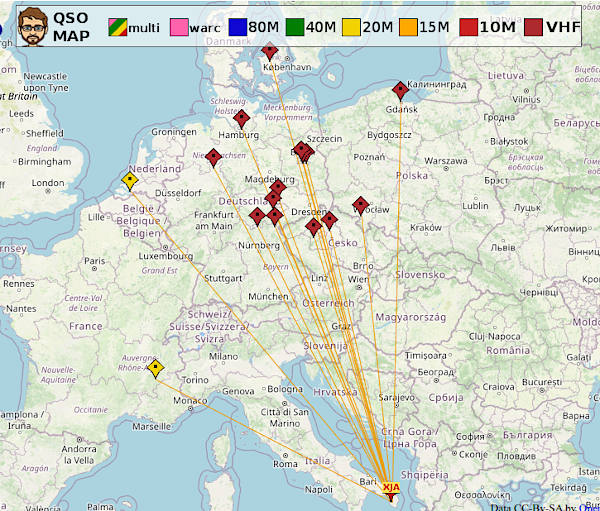 Mappa dei QSO della sera del 02-06-2025 in 50 MHz Mappa dei QSO della sera del 02-06-2025 in 50 MHz