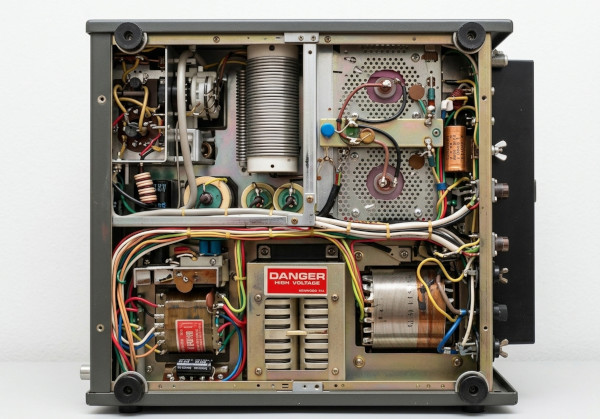 Vista interna amplificatore lineare a valvole Kenwood TL-922