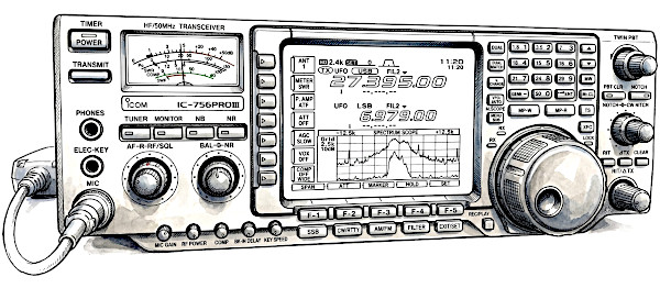 Disegno del frontale della radio Icom IC-756ProIII