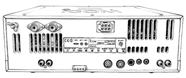 Disegno a penna del retro della radio Icom IC-756ProIII