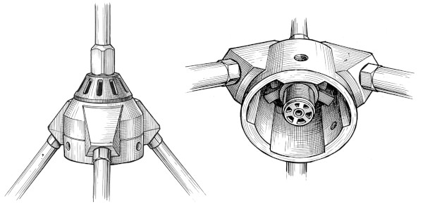 Il blocco in alluminio dell'Antenna Skylab usato per le connessioni dell'insieme