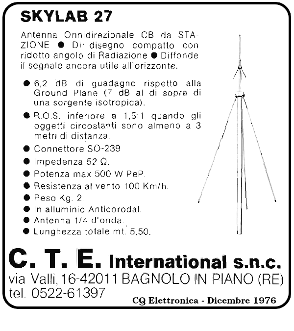 Pubblicità della Skylab degli anni '70, tratta da una famosa rivista di settore