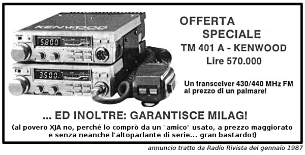 Annuncio pubblicitario di un importante venditore apparso su Radio Rivista del gennaio 1987 del TM-401