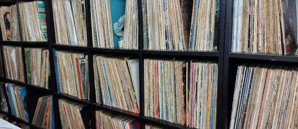 Una libreria di dischi in vinile